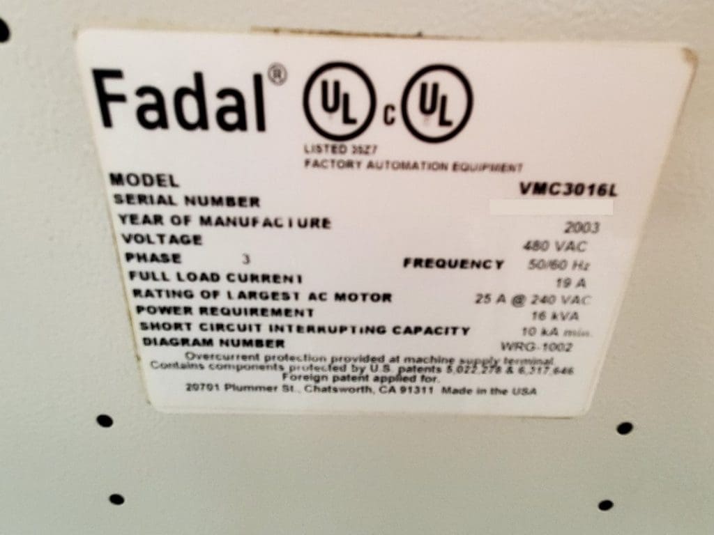 Used Fadal VMC 3016L CNC Vertical Machining Center For Sale
