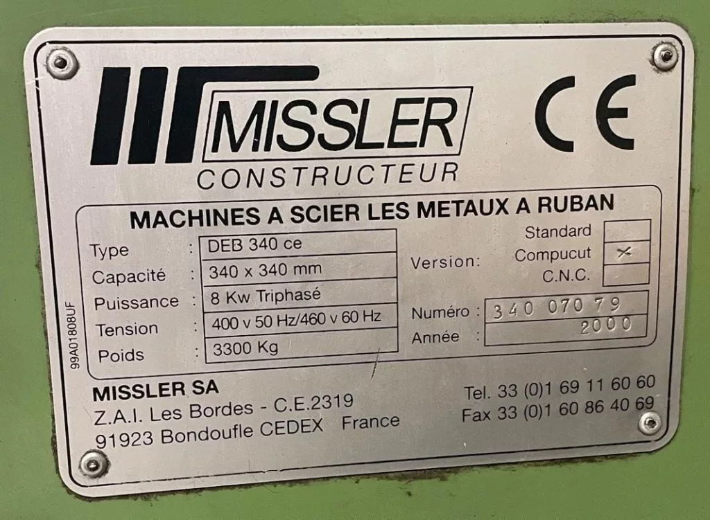 2000 Missler DEB 340 CE Saw, photo 24 of 24
