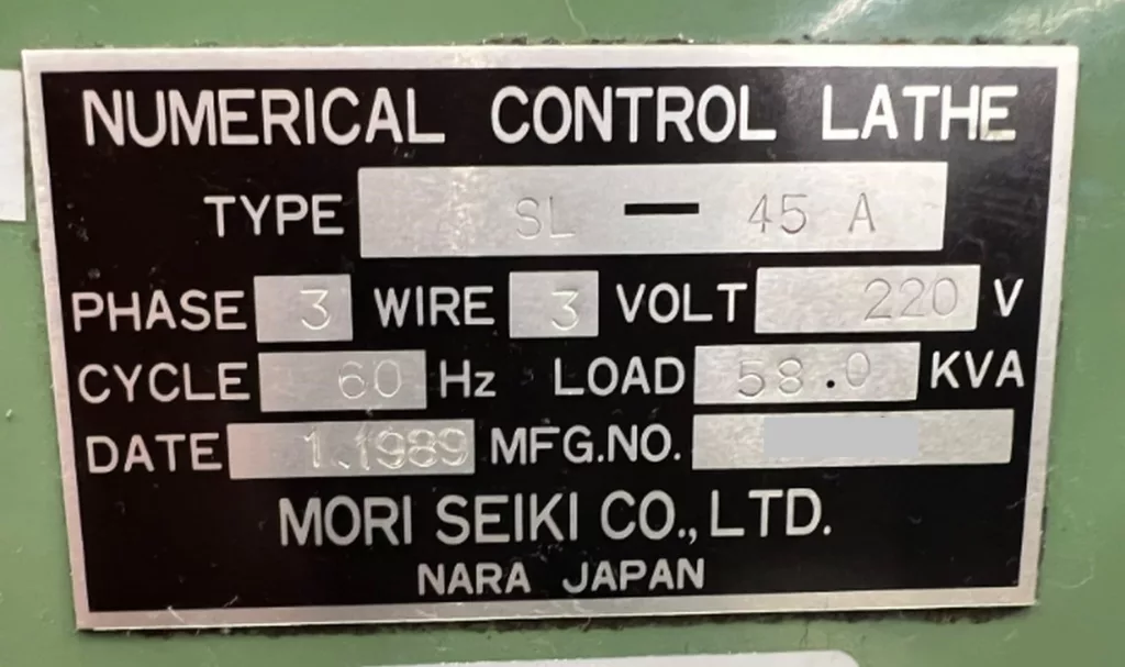 1989 Mori Seiki SL-45A/1500 CNC Lathe, photo 8 of 8