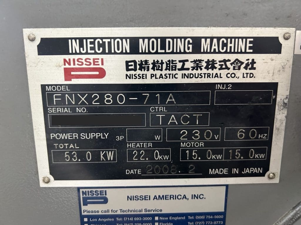 Used Nissei FNX280-71A Injection Molding Machine For Sale