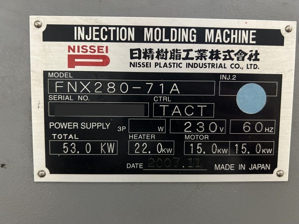 Used Nissei FNX280-71A Injection Molding Machine For Sale