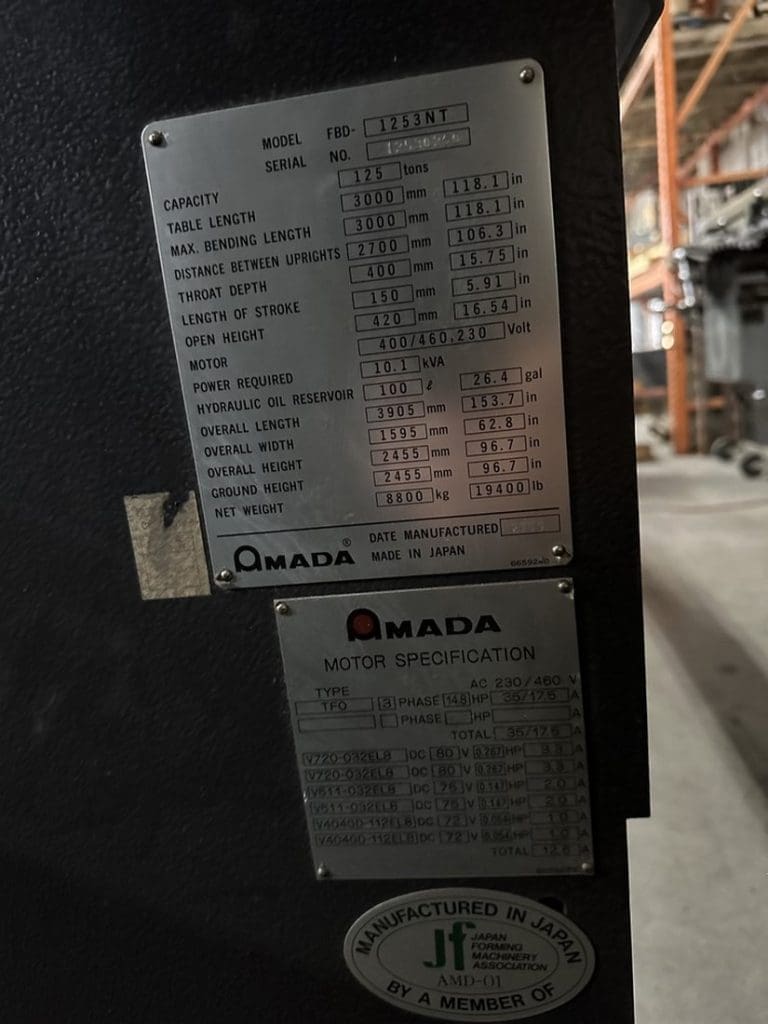 Used Amada FBD 1253NT Press Brake For Sale
