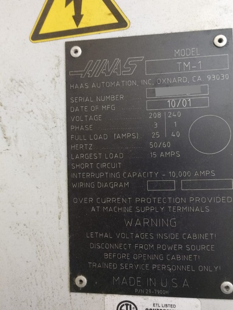 Used Haas TM-1 CNC Vertical Machining Center For Sale