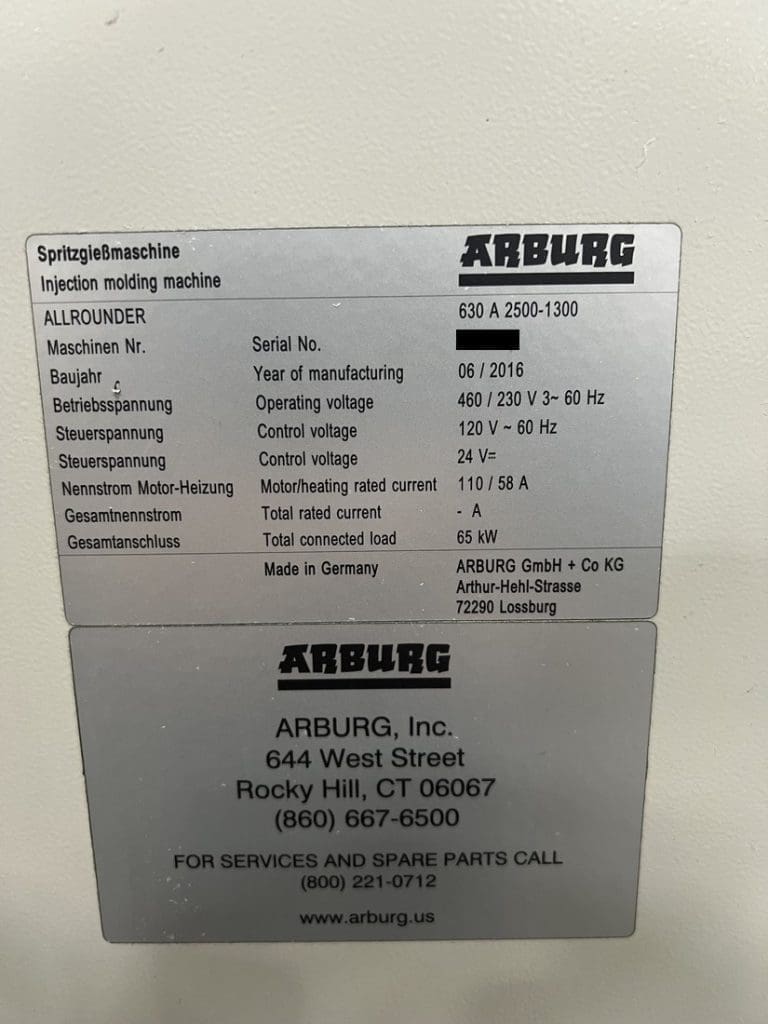 Used Arburg 630A 2500-1300 Injection Molding Machine For Sale