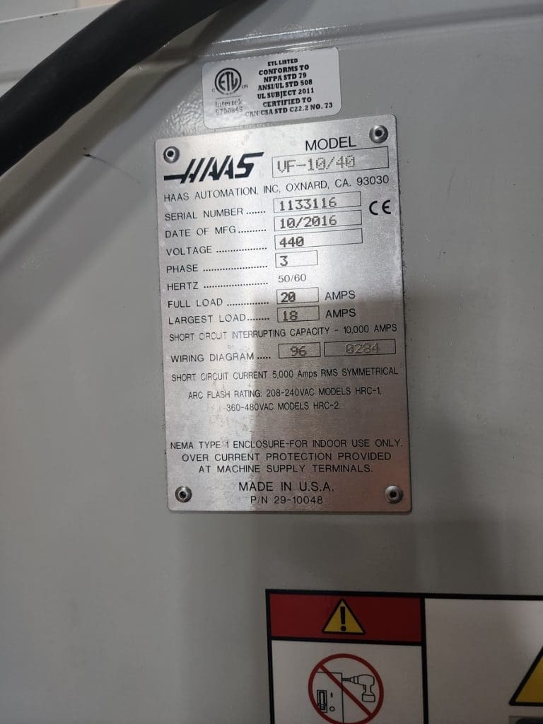 Used Haas VF-10 CNC Vertical Machining Center For Sale
