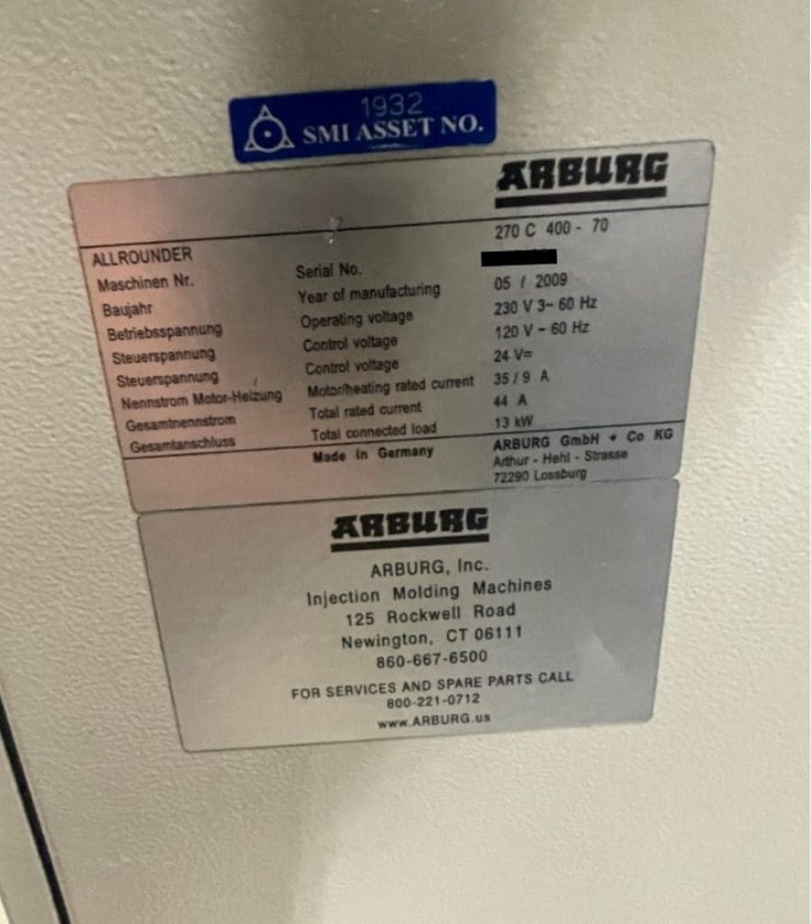 Used Arburg Allrounder 270C 400-70 Injection Molding Machine For Sale