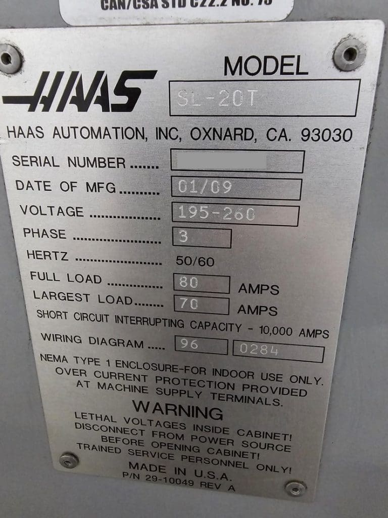 Used Haas SL-20 CNC Lathe For Sale