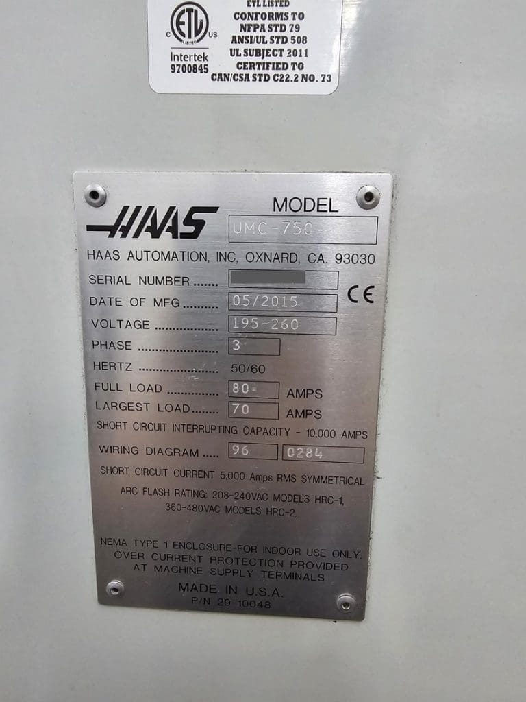 Used Haas UMC-750 CNC Vertical Machining Center For Sale