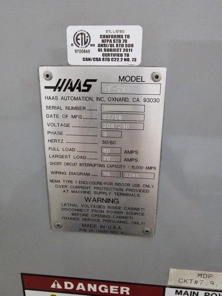 Used Haas VF-2SS CNC Vertical Machining Center For Sale