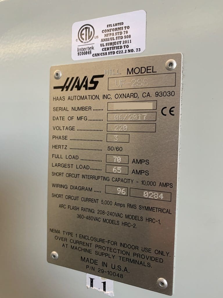 Used Haas VF-2SS CNC Vertical Machining Center For Sale