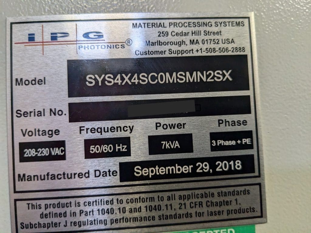 Used IPG Lasercube CNC Laser For Sale