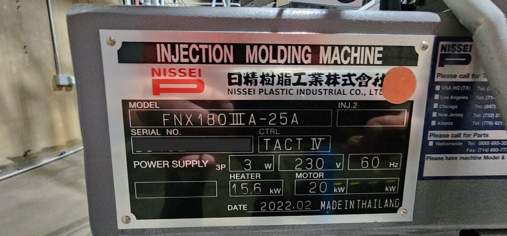 Used Nissei FNX 180IIIA-25A Injection Molding Machine For Sale