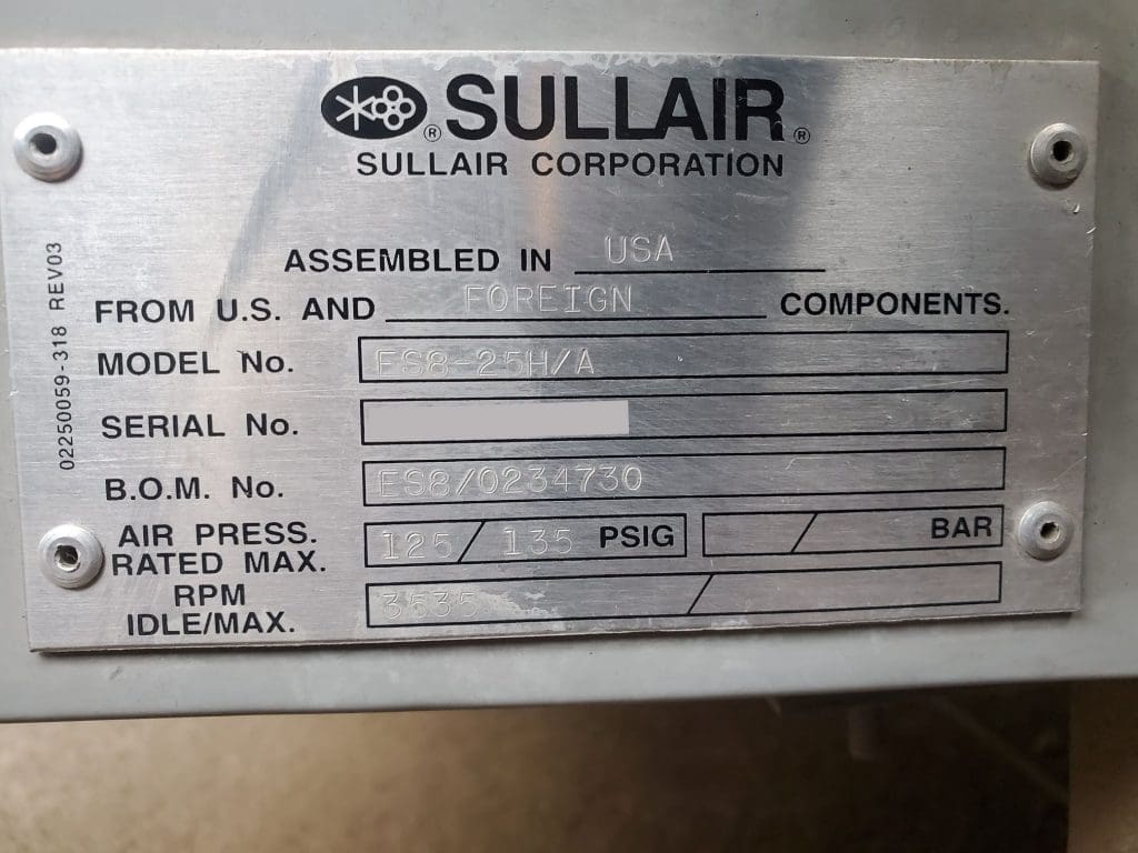 Used Sullair ES-8 Air Compressor For Sale