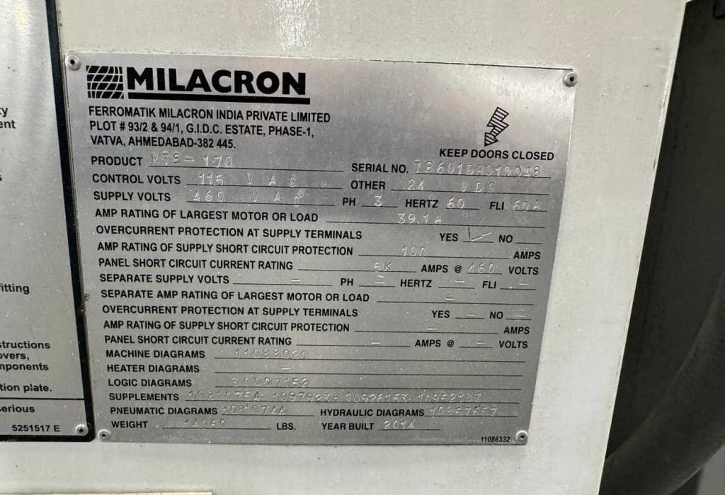 Used Cincinnati Milacron MTS-170 Injection Molding Machine For Sale