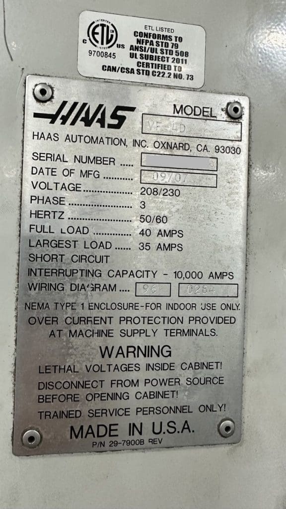 Used Haas VF-4 CNC Vertical Machining Center For Sale