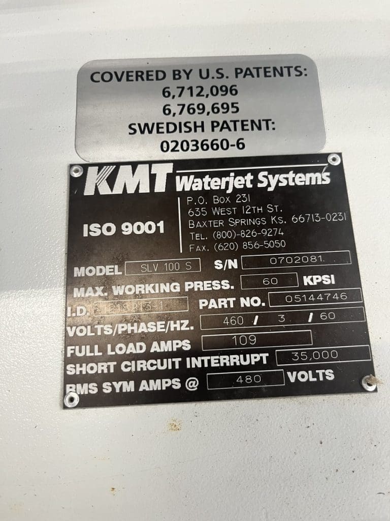 Used KMT SLV-100 CNC Waterjet For Sale