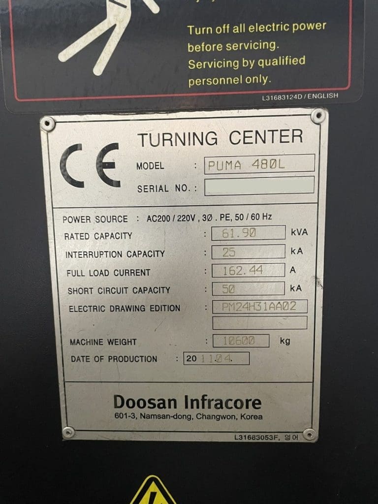 Used Doosan Puma 480L CNC Lathe For Sale