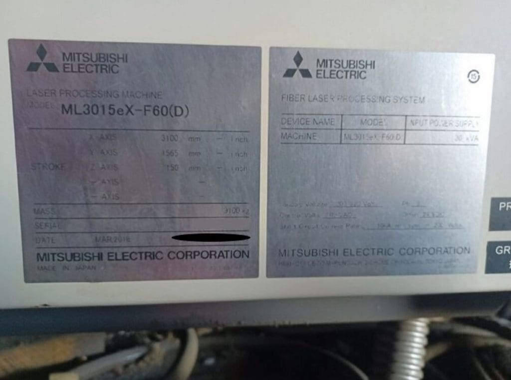 Used Mitsubishi ML3015EX-F60 CNC Laser For Sale