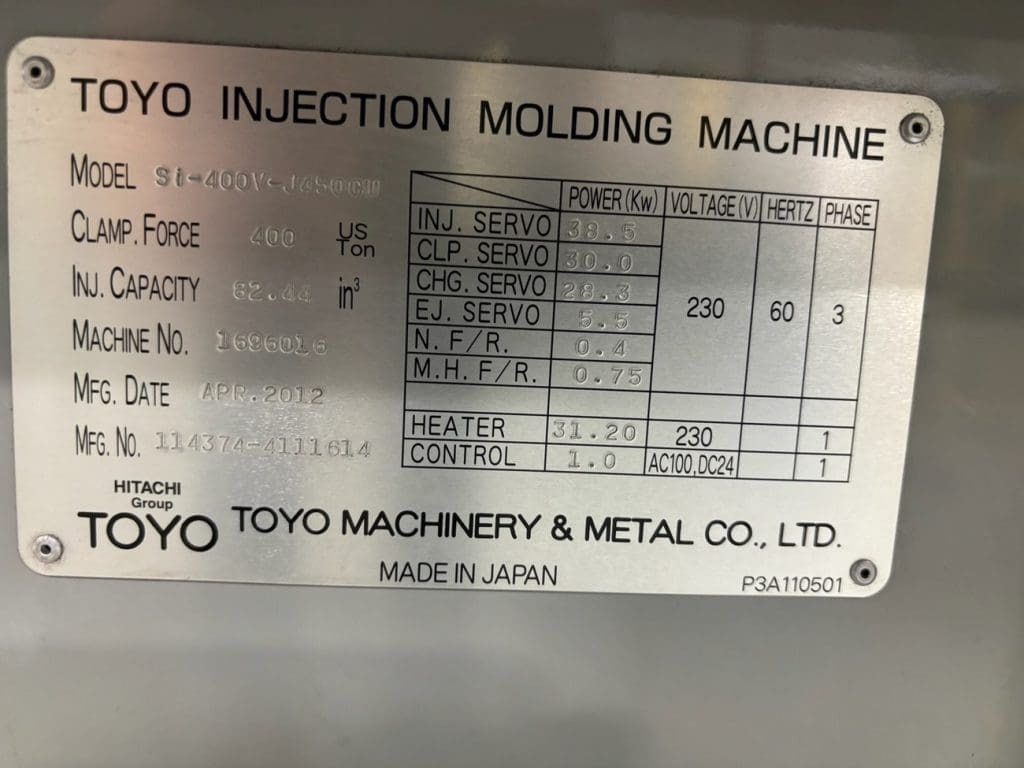 Used Toyo Si-400V-J450CU Injection Molding Machine For Sale