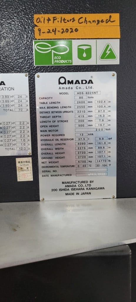 Used Amada HDS-8025NT Press Brake For Sale