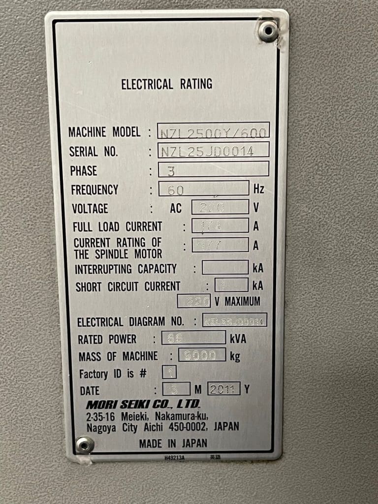 Used Mori Seiki NZL-2500Y/600 CNC Lathe For Sale