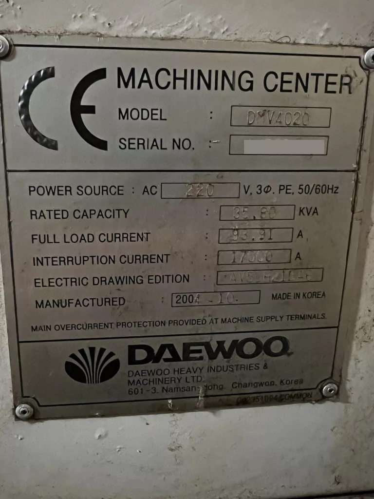 2004 Daewoo DMV 4020 CNC Vertical Machining Center, photo 5 of 5