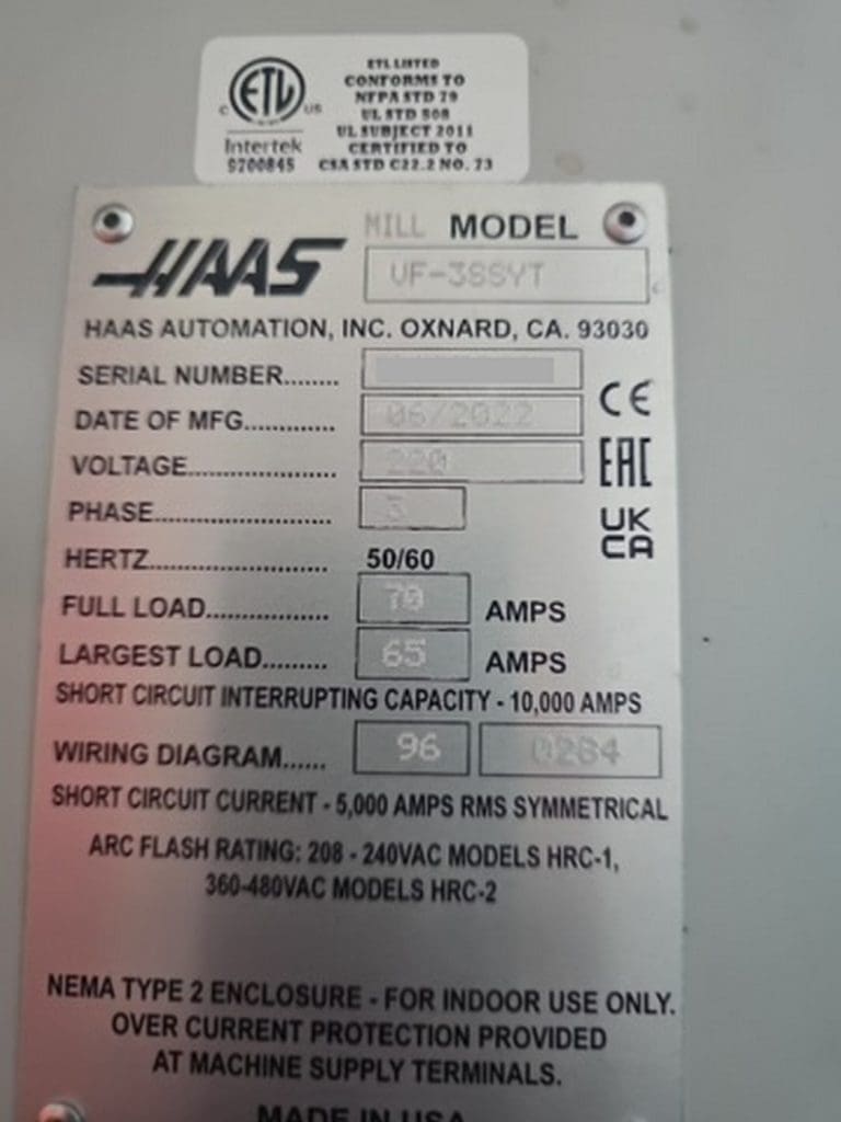 Used Haas VF-3SSYT CNC Vertical Machining Center For Sale