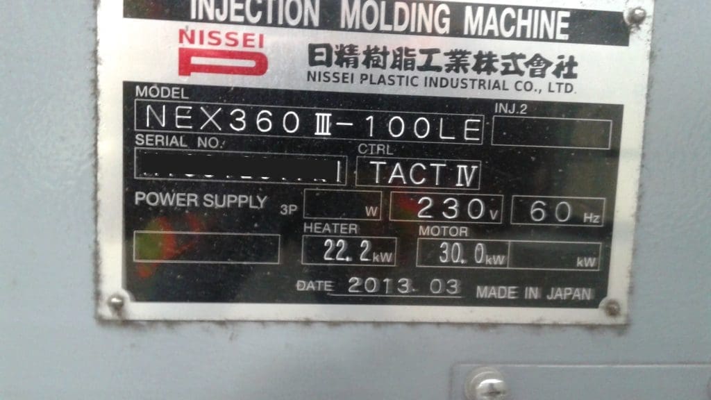 Used Nissei NEX360III-100LE Injection Molding Machine For Sale