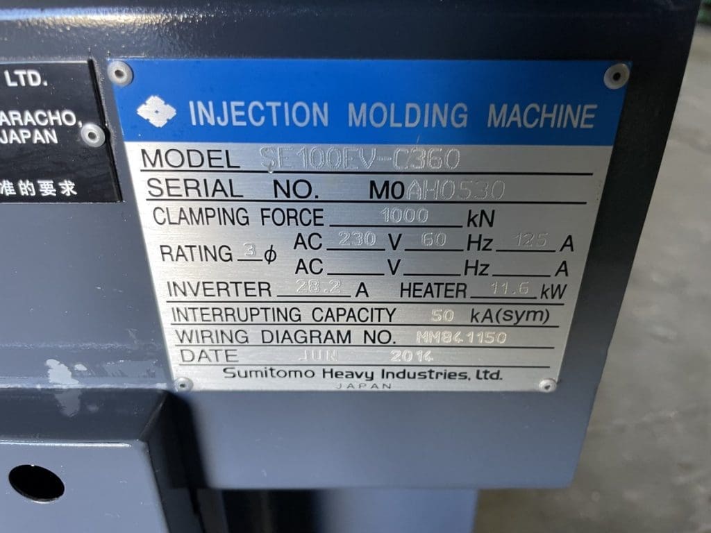 Used Sumitomo SE 100EV-360 Injection Molding Machine For Sale