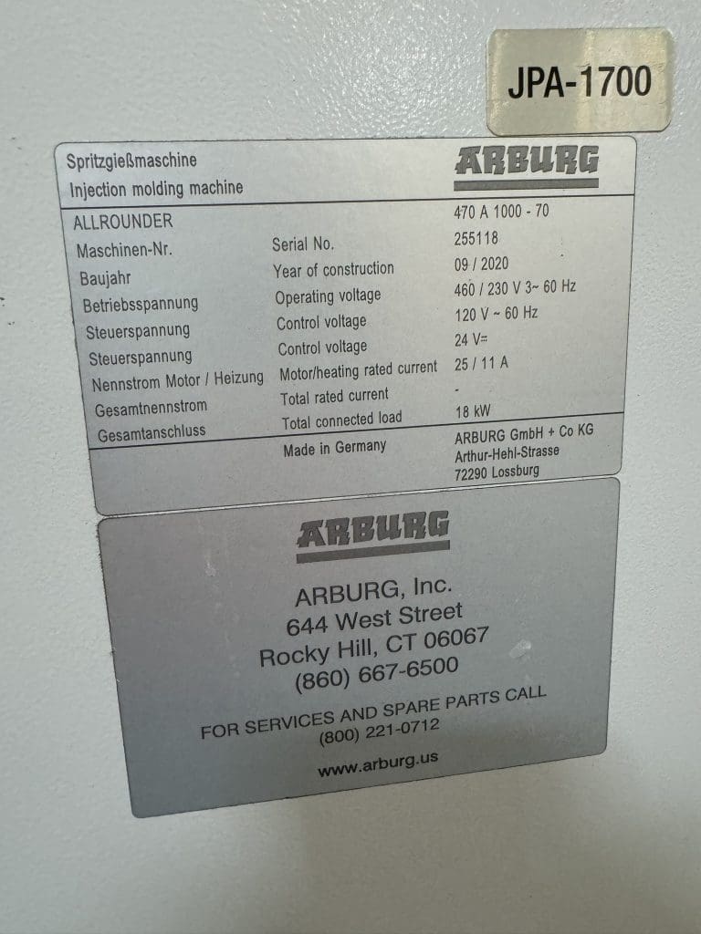 Used Arburg 470A 1000-70 Injection Molding Machine For Sale