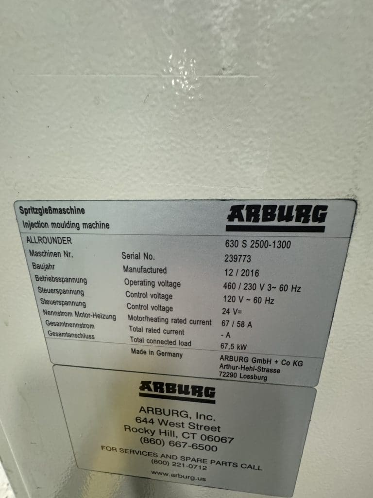 Used Arburg 630S 2500-1300 Injection Molding Machine For Sale