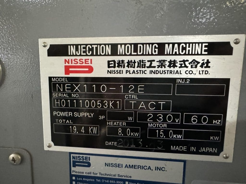 Used Nissei NEX110-12E Injection Molding Machine For Sale