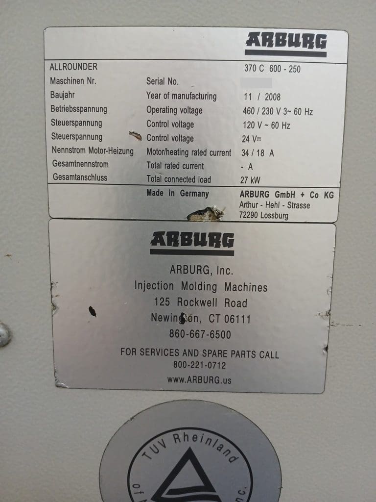 Used Arburg 370C-600-250 Injection Molding Machine For Sale