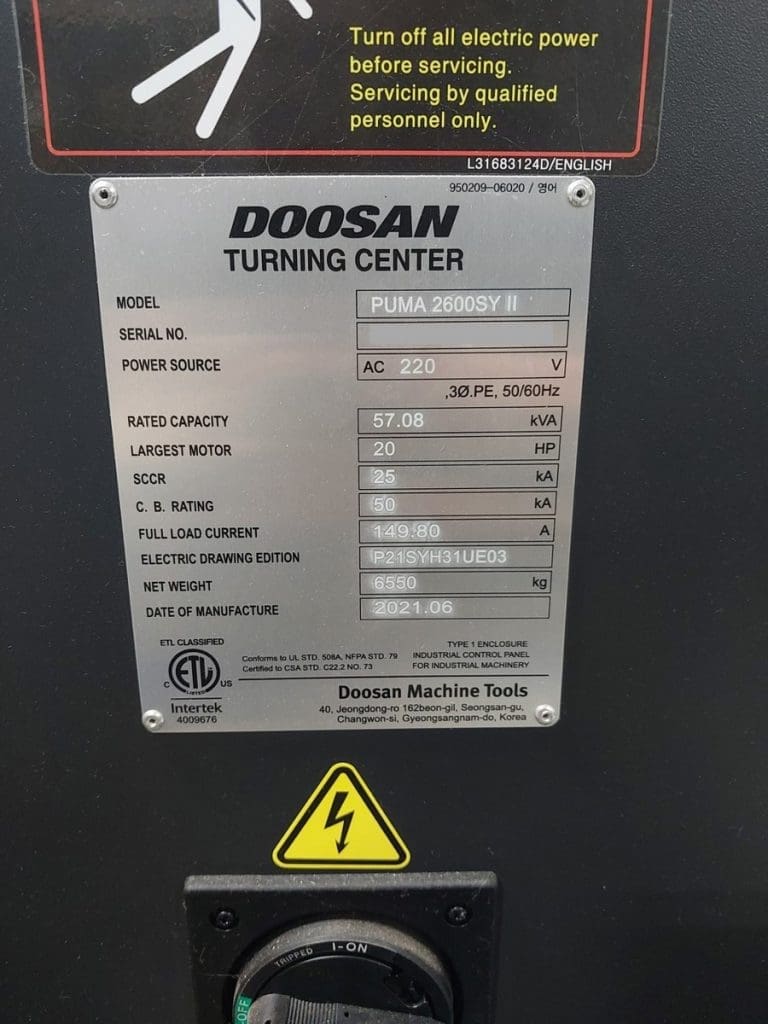 Used Doosan Puma 2600SY II CNC Lathe For Sale