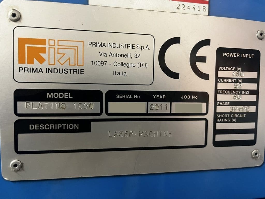 Used Prima Platino 1530 CNC Laser For Sale