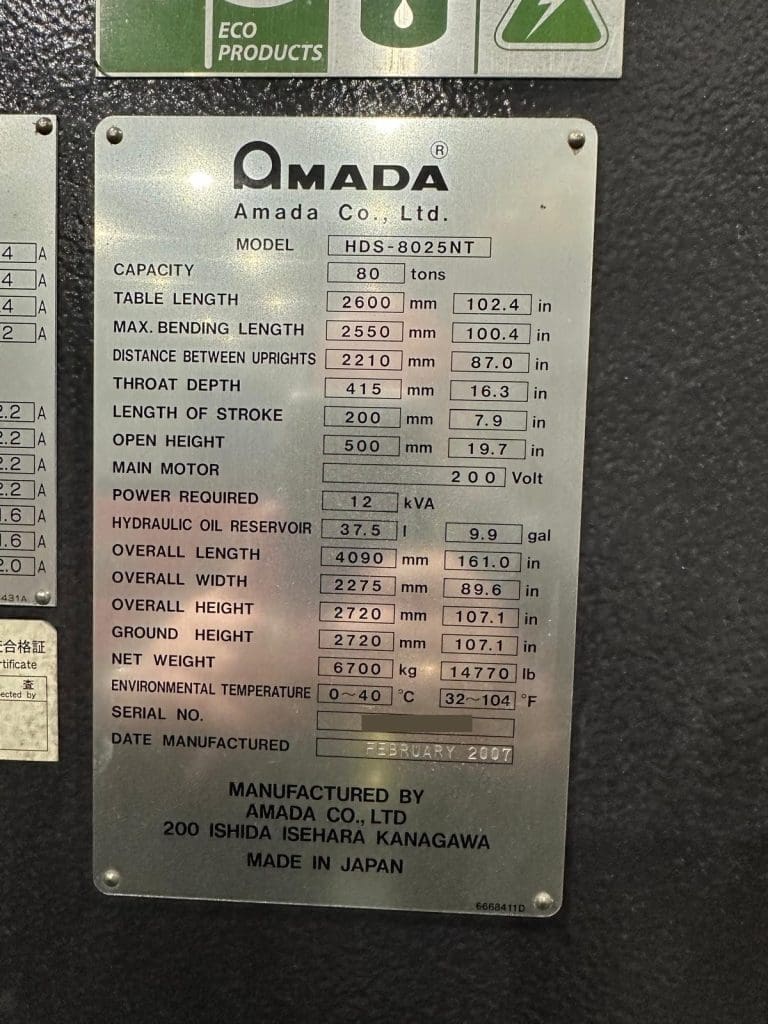Used Amada HDS-8025NT Press Brake For Sale