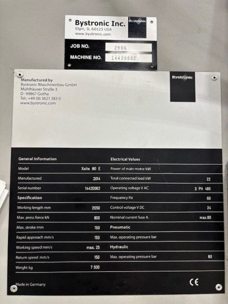Used Bystronic Xcite 80E Press Brake For Sale