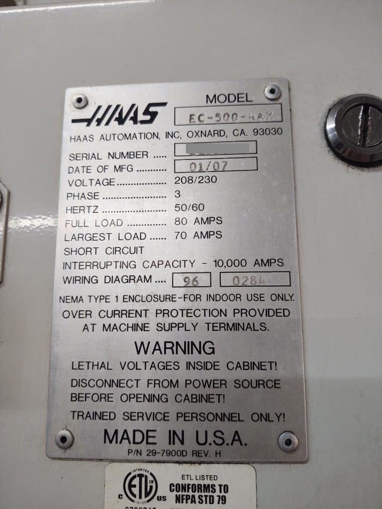 Used Haas EC-500-4AX CNC Horizontal Machining Center For Sale