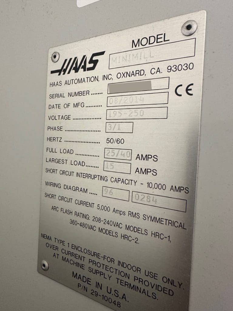Used Haas Mini Mill CNC Vertical Machining Center For Sale