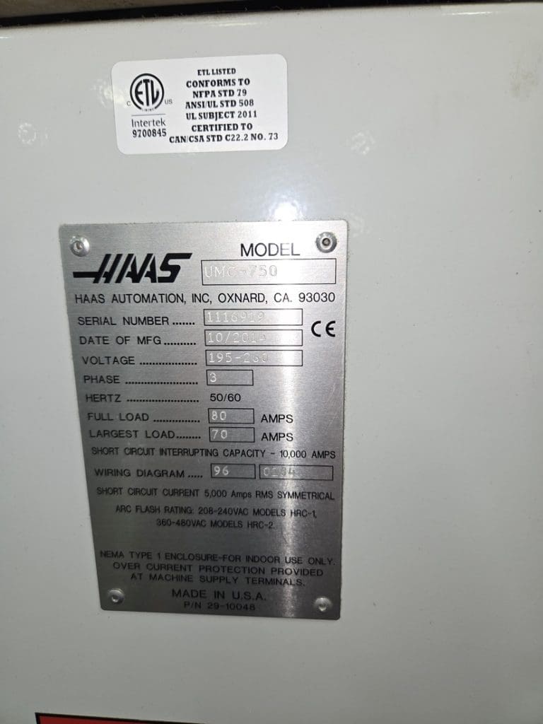 Used Haas UMC-750 CNC Vertical Machining Center For Sale