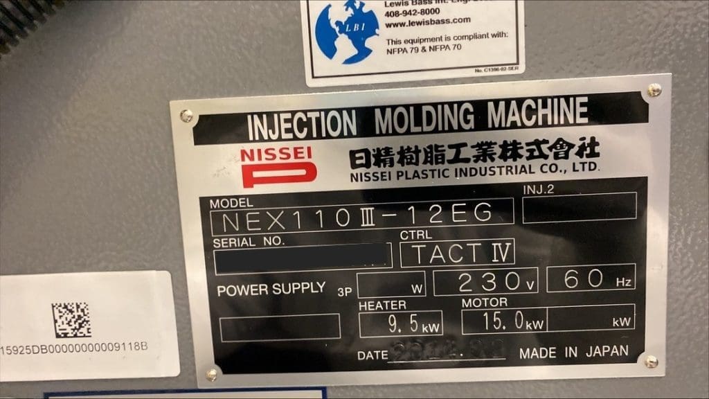 Used Nissei NEX110III-12EG Injection Molding Machine For Sale