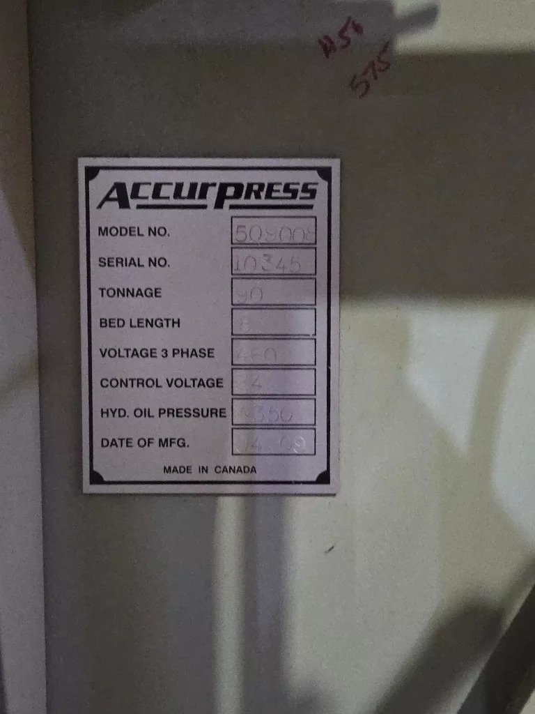2009 Accurpress Accell 5908 Press Brake, photo 12 of 12