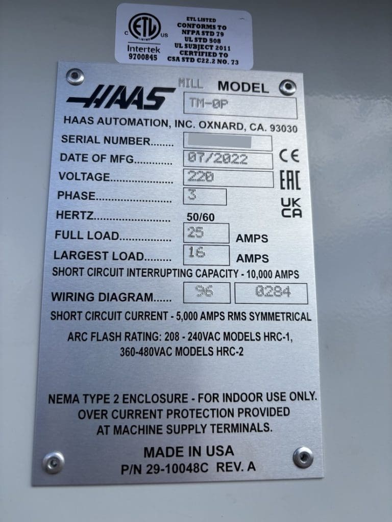 Used Haas TM-0P CNC Vertical Machining Center For Sale