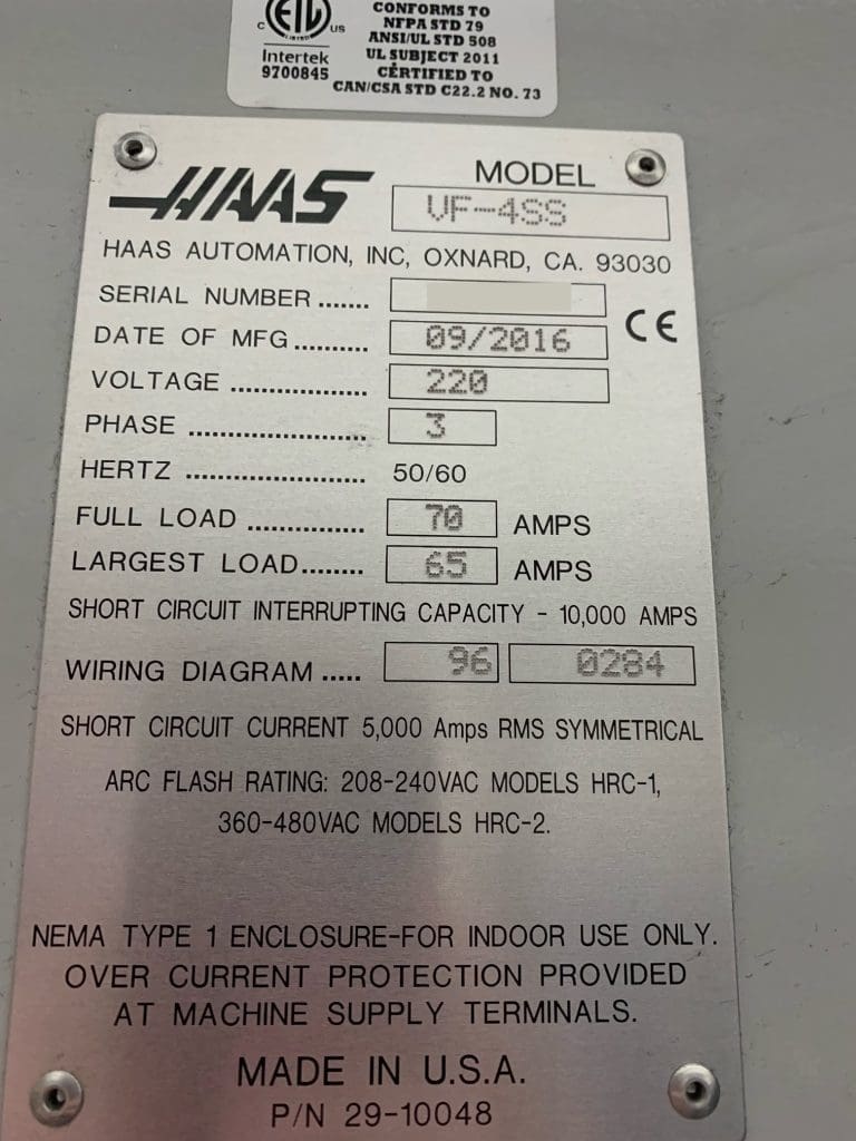 Used Haas VF-4SS CNC Vertical Machining Center For Sale