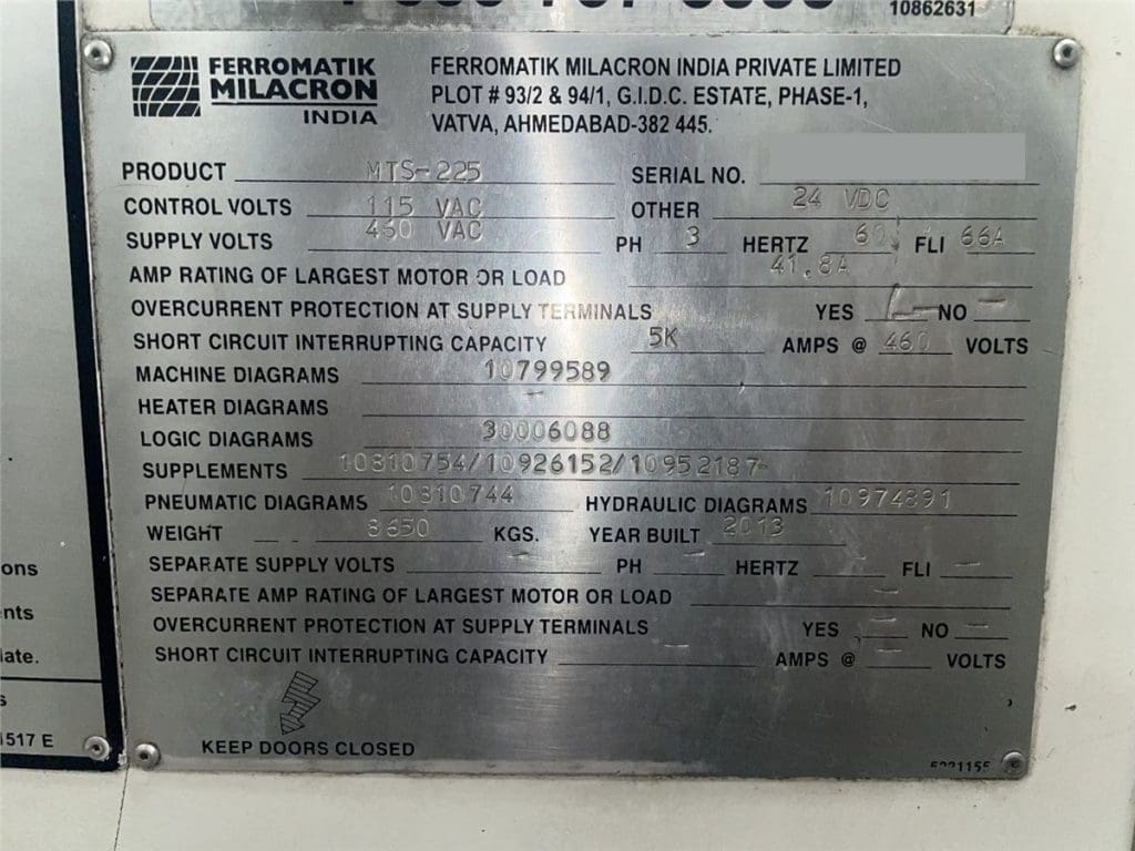 Used Cincinnati Milacron MTS-225 Injection Molding Machine for Sale