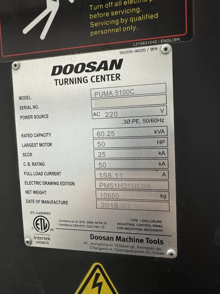 2018 Doosan Puma 5100C CNC Lathe, photo 14 of 14