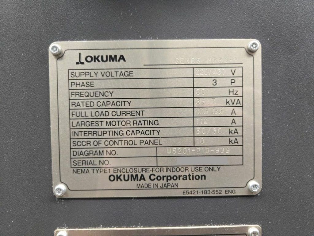 Used Okuma Genos M560V CNC Vertical Machining Center For Sale