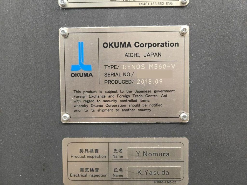 Used Okuma Genos M560V CNC Vertical Machining Center For Sale