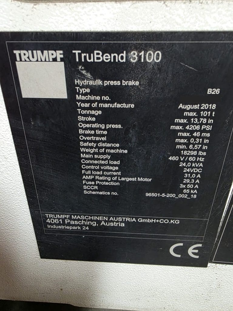 Used Trumpf TruBend 3100X Press Brake For Sale