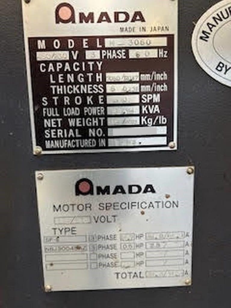 Used Amada M-3060 Shear For Sale